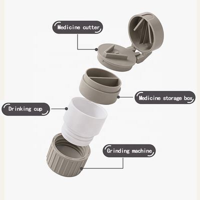 Four-in-one Dust-proof Pill Box with Pill Cutter Portable 6.3*4.2cm ABS Pill Dispenser Box