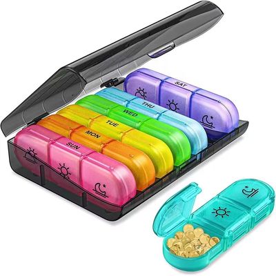 Outdoor Travel Portable Leather Case Color 21 Grid PP Medicine Box 8cm Size 2.5cm Length Pill Dispenser Box